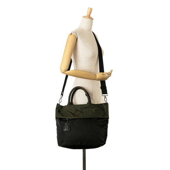 Prada Triangle Logo Nylon Leather Handbag Shoulder Bag Green - Picture 9 of 9